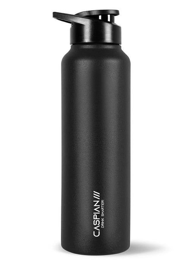 Caspian Hike Stainless Steel Sipper Water Bottle 1 Ltr (Litre) for School, Fridge, Office, Gym, Home-Ideal for Adults, Men, Women, Kids, Boys, Girls-1000ml Leakproof, Rust free, Eco-Friendly, K Black - Image 1